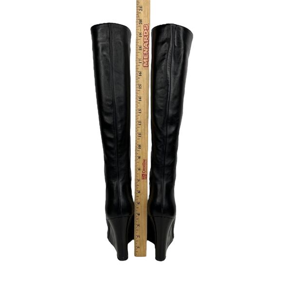 Valentino Garavani Black Leather Knee High Wedge Tall Boot 38.5 Women's Pull On - Picture 5 of 12